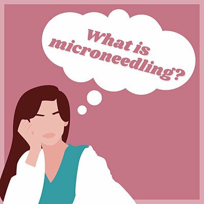 Woman with thought bubble saying what is microneedling